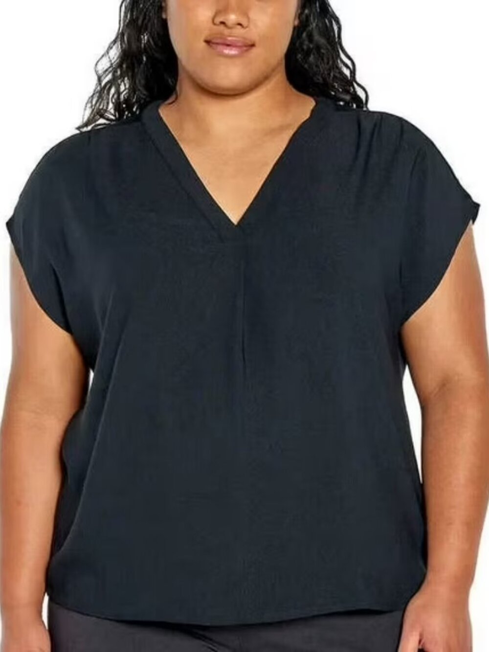 Banana Republic XXL Black V-Neck Short Cap Sleeve Blouse
